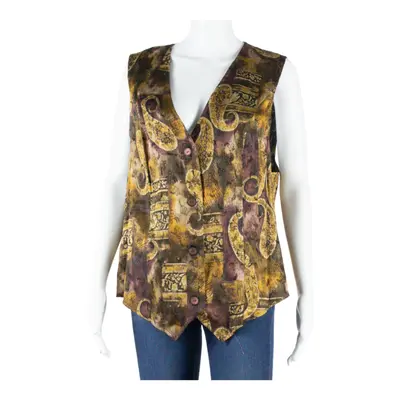 SEIDEL MODEN Womens Waistcoat Brown V-Neck Sleeveless Viscose Crazy Pattern M