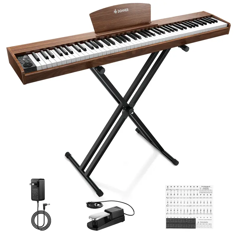 Donner DEP-1S Beginner Digital Piano Kit - Antique Brown / Piano