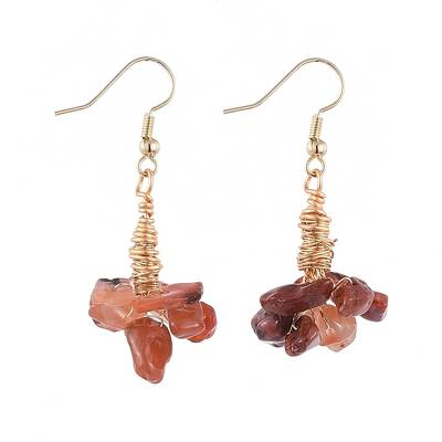 Natural Agate Clip Beads Dangle Cluster Earrings