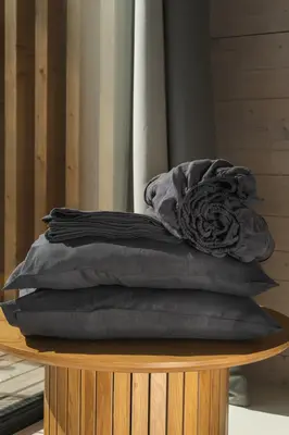 Linen sheets set in Charcoal | Size: US Full / Double DEEP + Queen pillowcases
