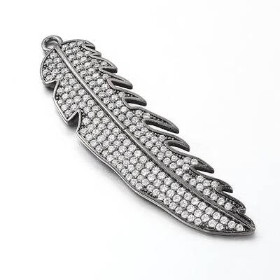 Feather Brass Micro Pave Cubic Zirconia Big Pendants