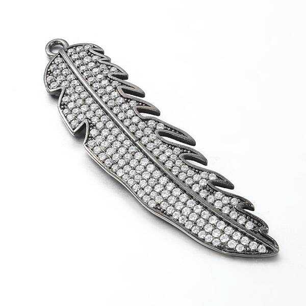 Feather Brass Micro Pave Cubic Zirconia Big Pendants