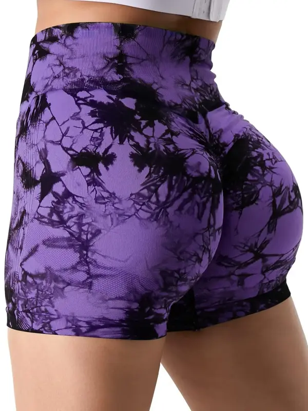 Women's Tie Dye Print High Waist Sports Gym Shorts, Sporty Comfy Breathable Skinny Shorts for Yoga Gym Workout Running Cycli...