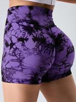 Women's Tie Dye Print High Waist Sports Gym Shorts, Sporty Comfy Breathable Skinny Shorts for Yoga Gym Workout Running Cyclin...
