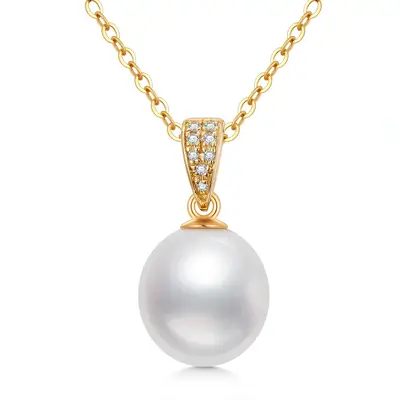 14K Gold Cubic Zirconia & Pearl Spherical Pendant Necklace