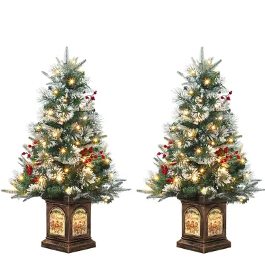 Garvee 3ft Small Christmas Tree, Pre Lit Snow Flocked Artificial Christmas Tree with 78 Warm White LED Lights, Premium Xmas P...