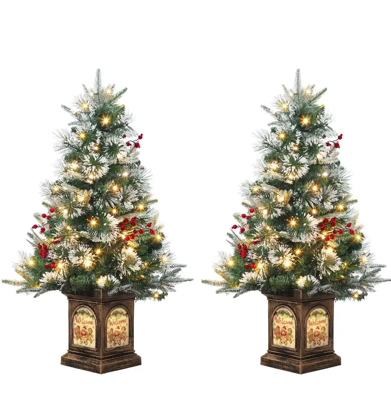 Garvee 3ft Small Christmas Tree, Pre Lit Snow Flocked Artificial Christmas Tree with 78 Warm White LED Lights, Premium Xmas P...