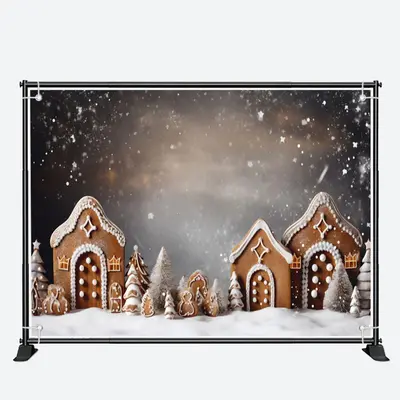 Brown Biscuit House Snowy Winter Christmas Backdrop - Aperturee