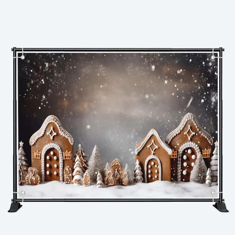 Brown Biscuit House Snowy Winter Christmas Backdrop - Aperturee