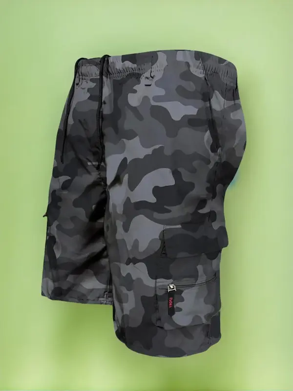 Men's Camo Print Drawstring Waist Cargo Shorts, Breathable Casual Regular Fit Pocket Shorts for Daily Wear, Mens Shorts, Summ...