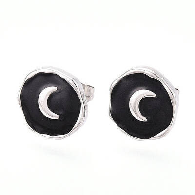 Nuggets with Moon 304 Stainless Steel Enamel Stud Earrings