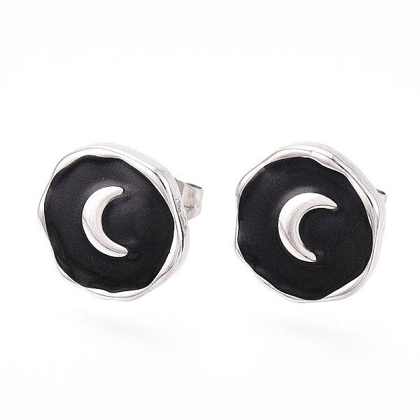 Nuggets with Moon 304 Stainless Steel Enamel Stud Earrings