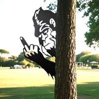 Larger size,Peaking a Boo Flipping Off Bigfoot Animal Metal Sign Art Ornament, Middle Finger Bigfoot Peeping Around Signs Cor...
