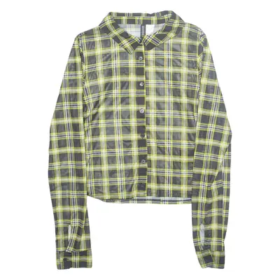 DIVIDED Sheer Womens Printed Shirt Black Collared Long Sleeve Check S