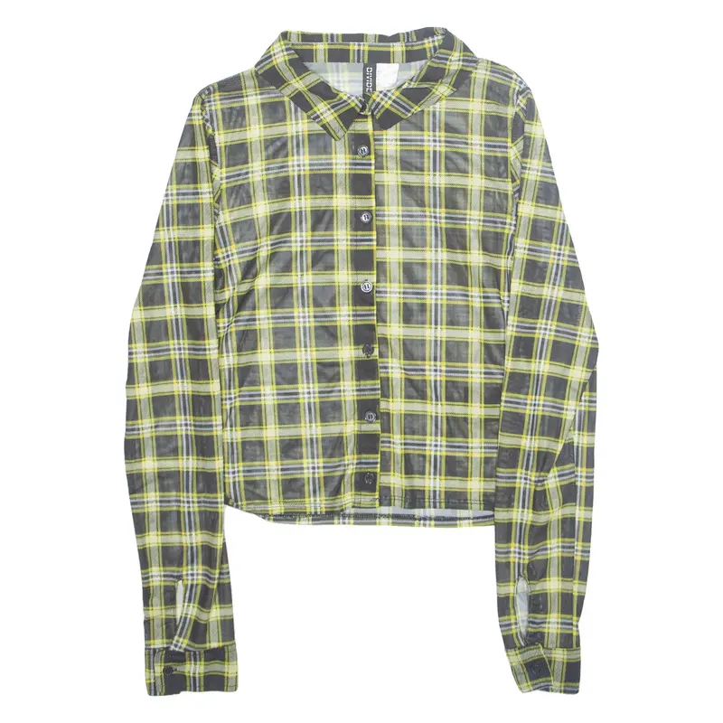 DIVIDED Sheer Womens Printed Shirt Black Collared Long Sleeve Check S
