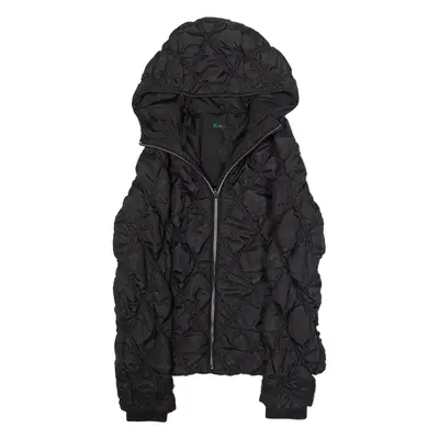 BENETTON Womens Quilted Jacket Black Hooded Diamond M