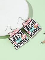 1 Pair Letter Pattern Wooden Dangle Earrings, Geometric Design Drop Earrings For Women, Fashion Jewelry For Party, Daily Clot...