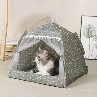 Floral Print Foldable Canopy Tent Cat Bed, Cute Dog House Pop Up Tent for Small Puppies and Kittens, Folding Cat House for In...