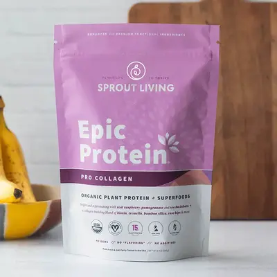 Sprout Living Epic Protein Pro Collagen Organic Plant Protein & Superfoods Powder 336g Vegan Dairy Non-GMO Gluten Free Sugar ...