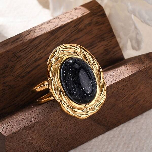 Oval Synthetic Blue Goldstone Finger Rings