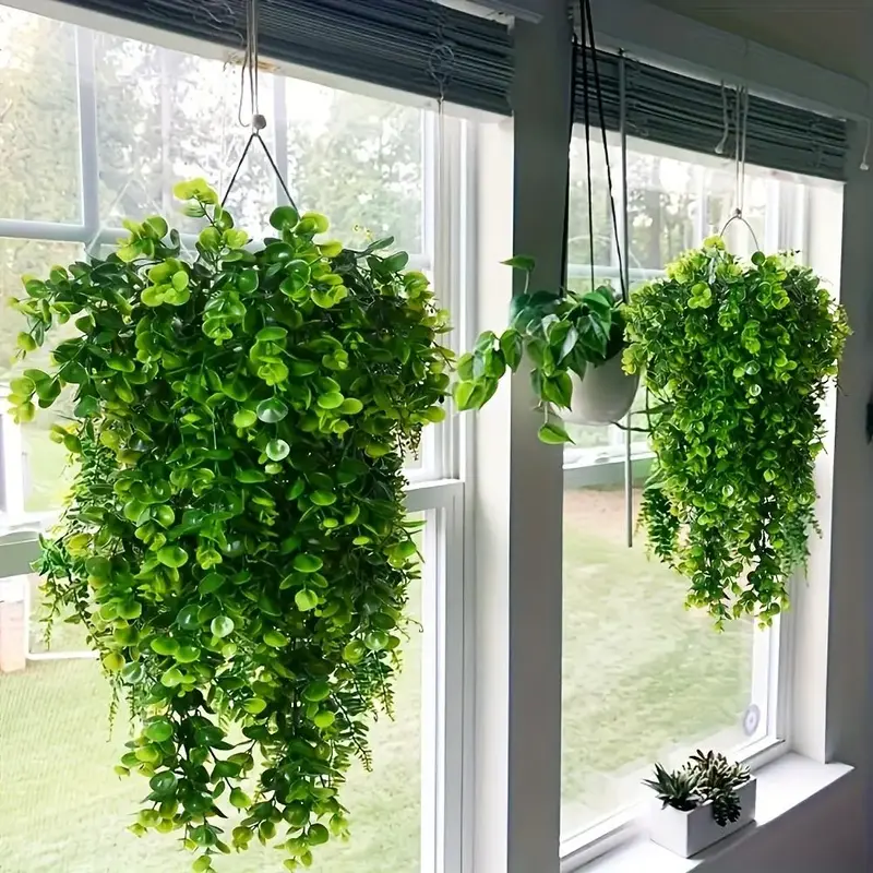 Artificial Hanging Plant, 2 Counts Fake Potted Plant, Green Plant, Fake Eucalyptus Vines, Lifelike Fake Plant, Potted Eucalyp...