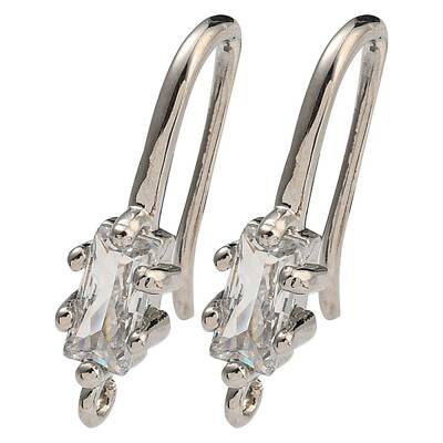 Brass Pave Clear Cubic Zirconia Earring Hooks