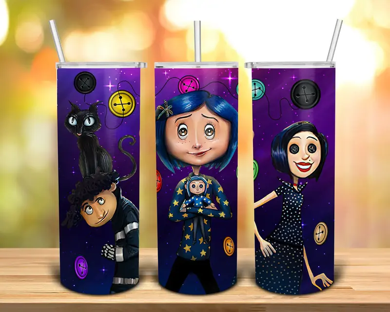 Coraline 20oz   Skinny Tumbler with a Straw and Lid Reusable Washable Stainless