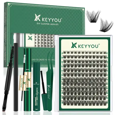 DIY Lash Extension Kit KEYYOU 144pcs Lash Clusters Eyelash Extension Kit with Mascara Brush Bond and Seal Lash Glue Remover L...