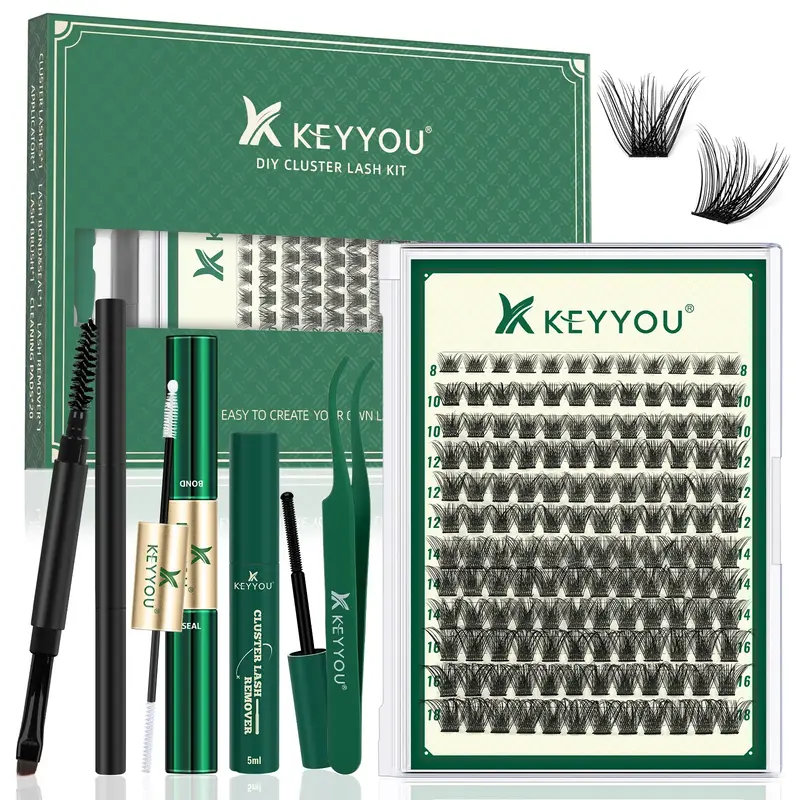 DIY Lash Extension Kit KEYYOU 144pcs Lash Clusters Eyelash Extension Kit with Mascara Brush Bond and Seal Lash Glue Remover L...