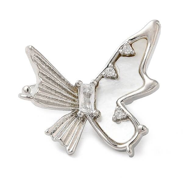 Brass Micro Pave Clear Cubic Zirconia with Natural Shell Fold Over Clasps