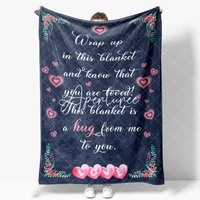 Aperturee Navy Blue Pink Hearts Romantic Custom Text Blanket, 30x40in(76x102cm), 26 USD, text blankets, XQBD1X33-S