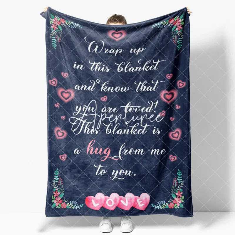 Aperturee Navy Blue Pink Hearts Romantic Custom Text Blanket, 30x40in(76x102cm), 26 USD, text blankets, XQBD1X33-S