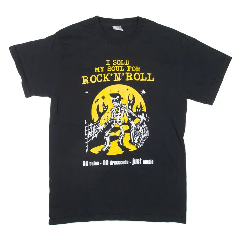 FRUIT OF THE LOOM Rock 'n' Roll Mens Band T-Shirt Black Crew Neck M