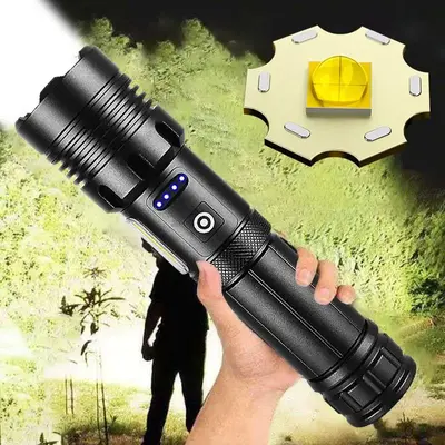 Portable Flashlight, USB Rechargeable Bright Outdoor Handheld Flashlight, Zoomable Lighting 200 Meters, Suitable for Camping,...