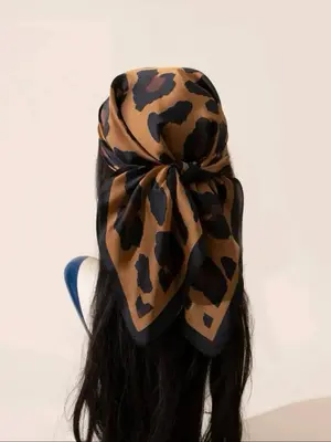 Leopard Print Square Scarf, Fashionable Hair Accessories for Women & Girls, Casual Versatile Scarf for Daily Wear, Scarf Head...