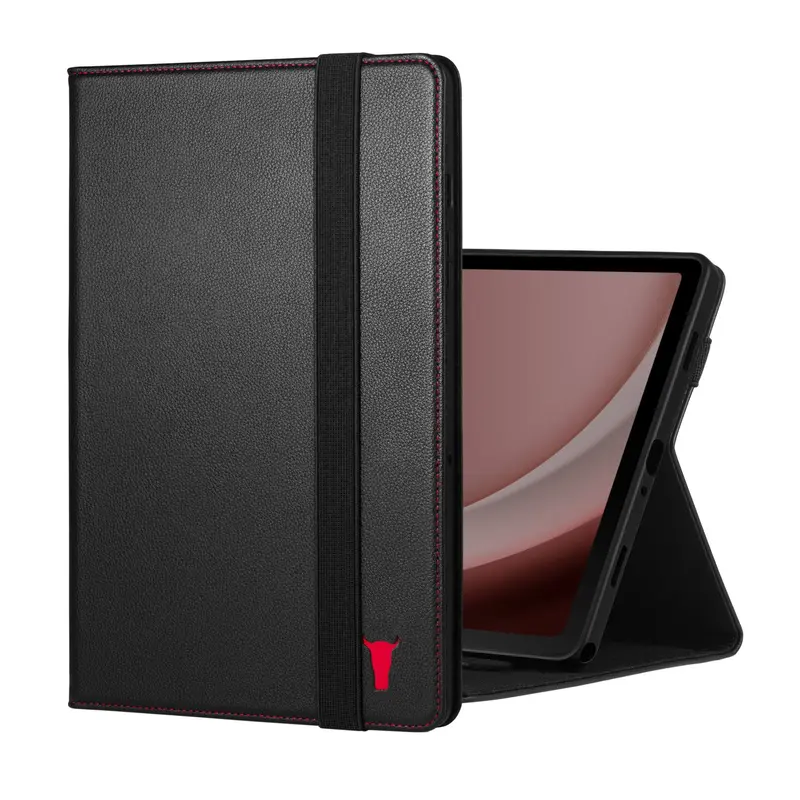 Samsung Galaxy Tab A9 Plus Leather Case - Black with Red Detail