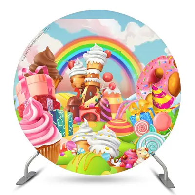 Aperturee Lollipop Candyland Rainbow Round Birthday Backdrop | Round Backdrop Cover Diy | Circle Party Backdrop | Happy Birth...