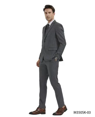 Tazio Men's 3-Piece Skinny Fit Banker Pinstripe Suit | Award-Winning Design