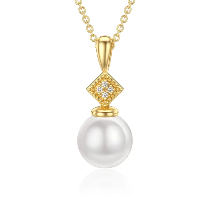 14K Gold Moissanite & Pearl Round Pendant Necklace