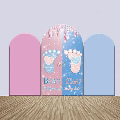 Blue Pink Footprints Gender Reveal Arch Backdrop Kit - Aperturee