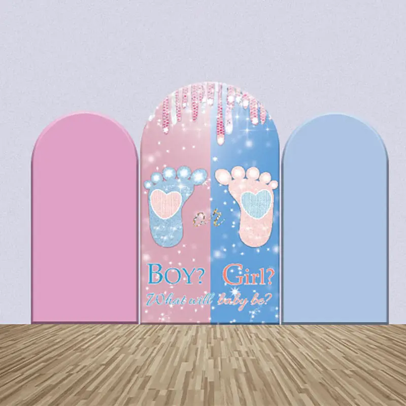 Blue Pink Footprints Gender Reveal Arch Backdrop Kit - Aperturee