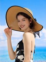 Women's Bow Decor Wide Brim Straw Hat, Boho Style Sun Hat for Beach Vacation, Fashion Accessories for Women & Girls