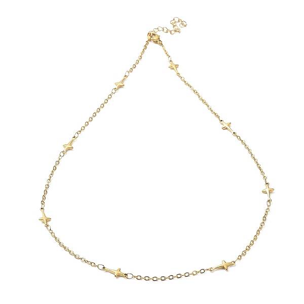 Ion Plating(IP) 304 Stainless Steel Cross Link Chain Necklace