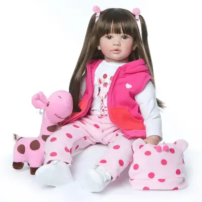 60cm/24 Inch Girl Doll with Long Hair, Lifelike Reborn Baby Dolls, Birthday & Festival Gift Toy for Kids & Toldders