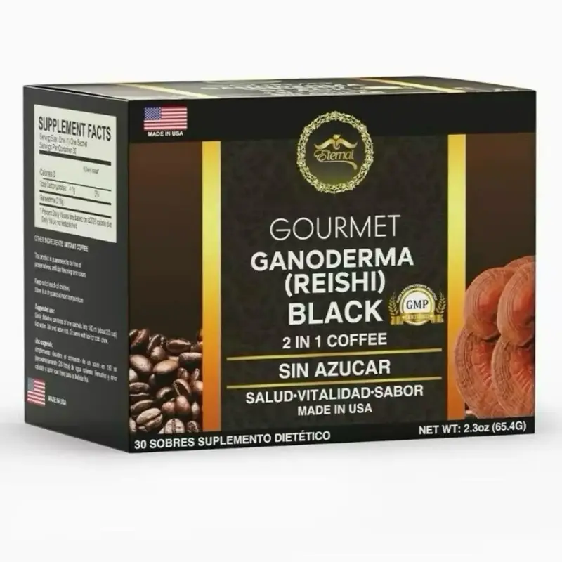 Gourmet Ganoderma (Reishi) Black Coffee - 2 in 1 Instant Coffee, Sugar-Free, Made in USA, 30 Sobres Suplemento Dietetico Beve...