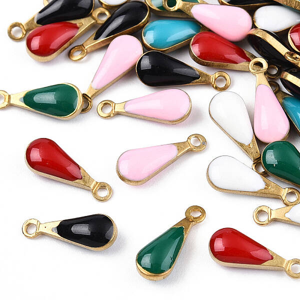 Antique Golden Plated Brass Enamel Teardrop Charms