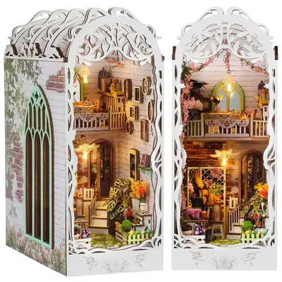 3D Wooden Puzzle, 1 Box DIY Book Nook Kit, DIY Flower Room Model Kit, 3D Desktop Decoration Ornament, DIY Model Kit for Books...