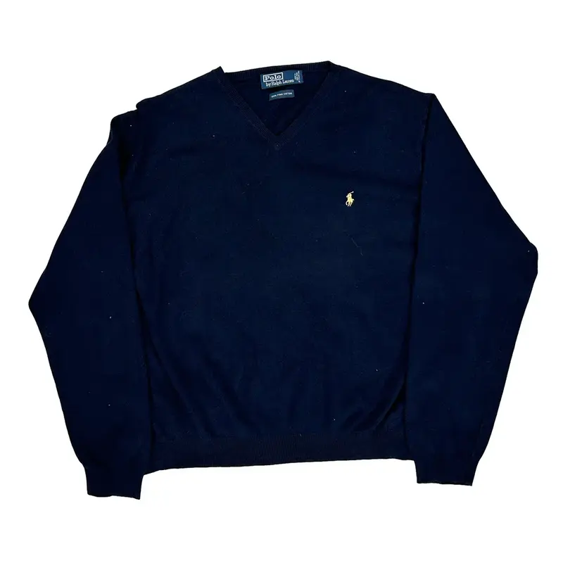 Polo By Ralph Lauren V-Neck Jumper - XL Navy Cotton