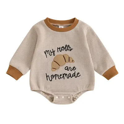 Baby Girl Boy Thanksgiving Romper Letter Embroidery Long Sleeve Crew Neck Jumpsuit for Winter Fall