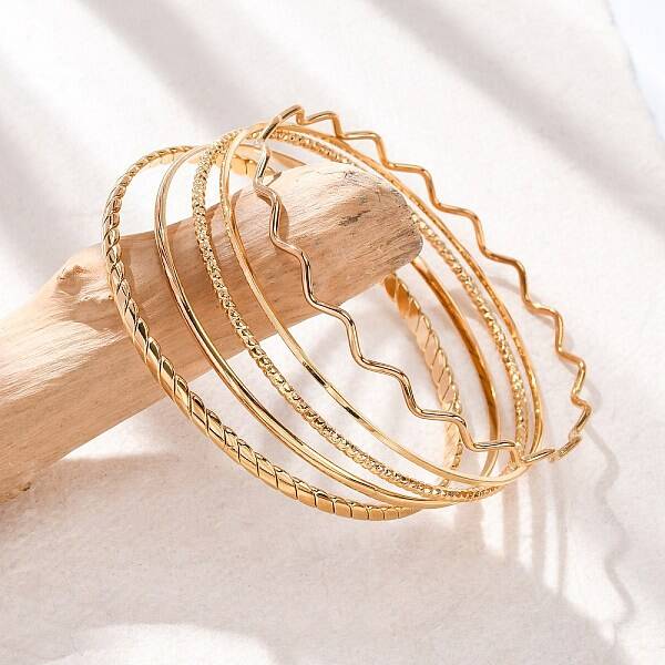5Pcs 304 Stainless Steel Bangle Set for Women